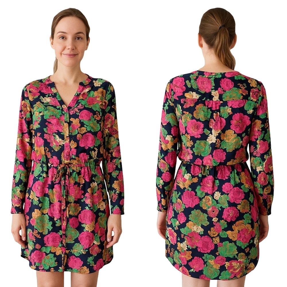 DALIA Dress Size 10 Floral Feminine Long Sleeve Midi Romantic Tropical Vacation